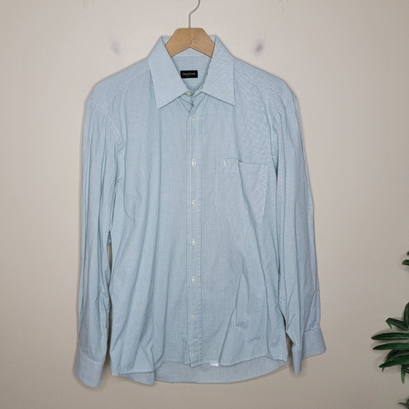 Valentino Roma | Green White Checker Windowpane Button Front Shirt - Picture 1 of 8
